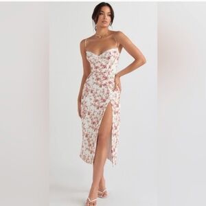 HOUSE OF CB London:  Charlotte Rose Print Corset Midi Sundress, M   *NWT*